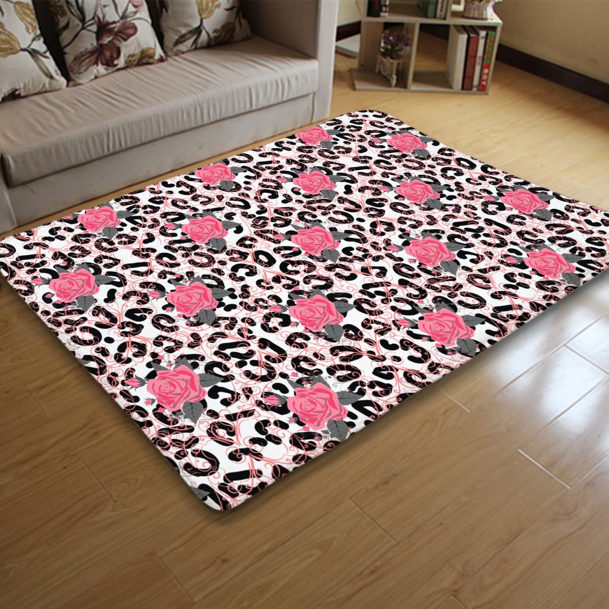 Amazon｜カーペット ヒョウ柄 豹柄 ピンク 花柄 ラグマット 100×150cm